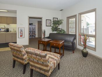 Clubhouse seating area with movie selection room